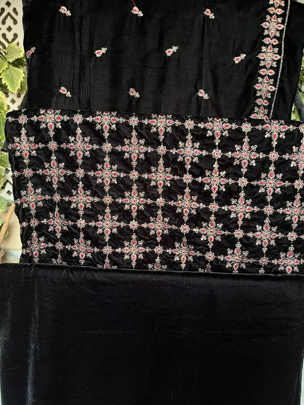 Luxury 3 piece Micro Velvet 9000 Embroidered dress