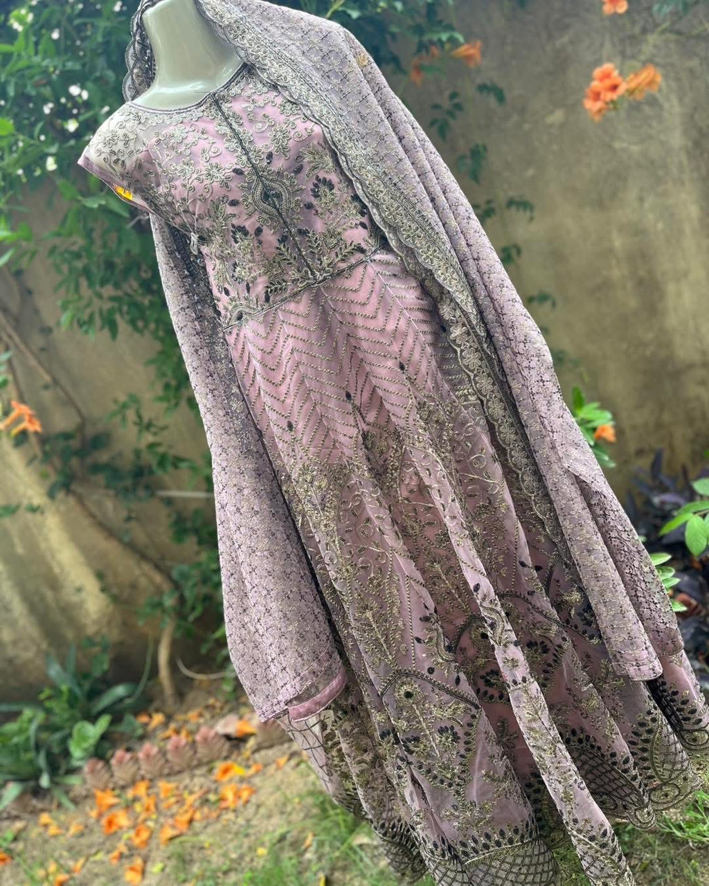 Luxury fully embroidered semi stitched Maxi