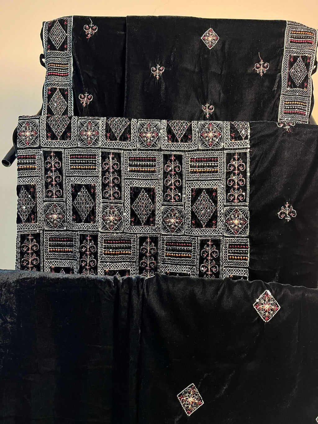 Luxury 3 piece Micro Velvet 9000 Embroidered dress