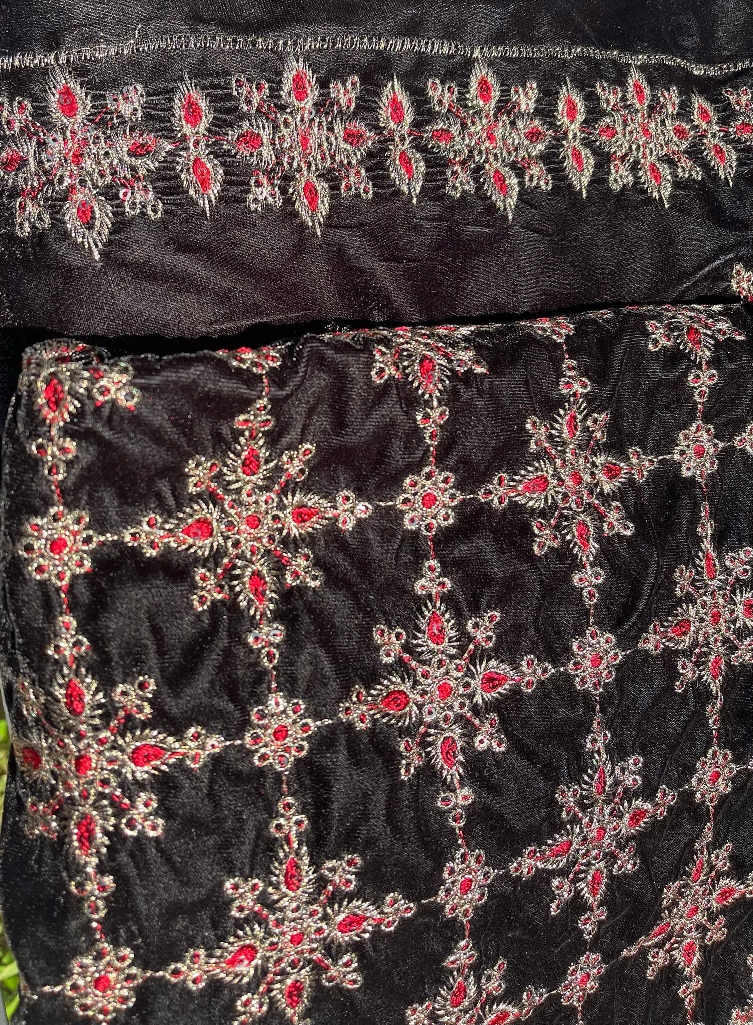 Luxury 3 piece Micro Velvet 9000 Embroidered dress