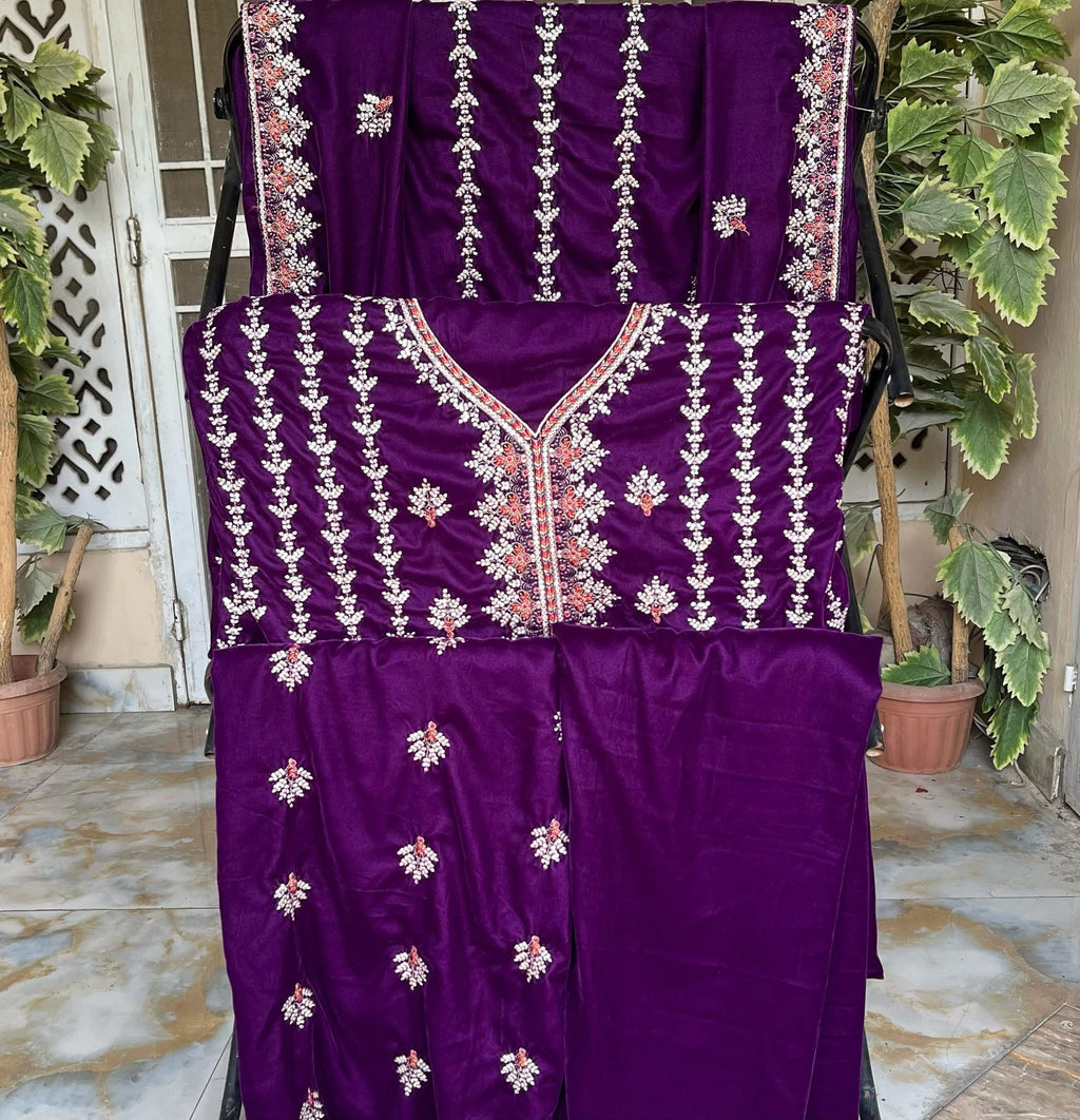 Luxury 3 piece Micro Velvet 9000 Embroidered dress