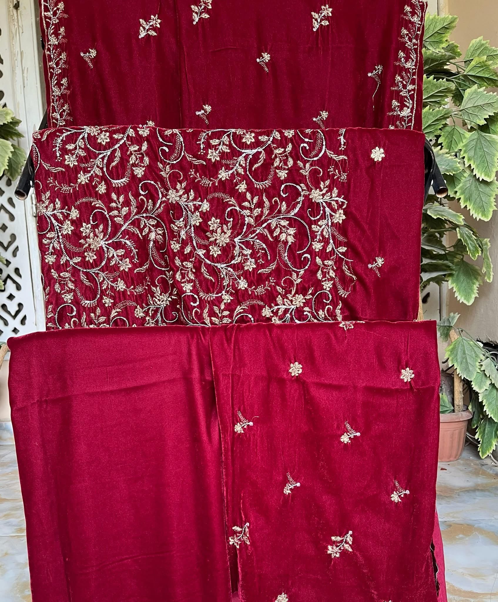 Luxury 3 piece Micro Velvet 9000 Embroidered dress