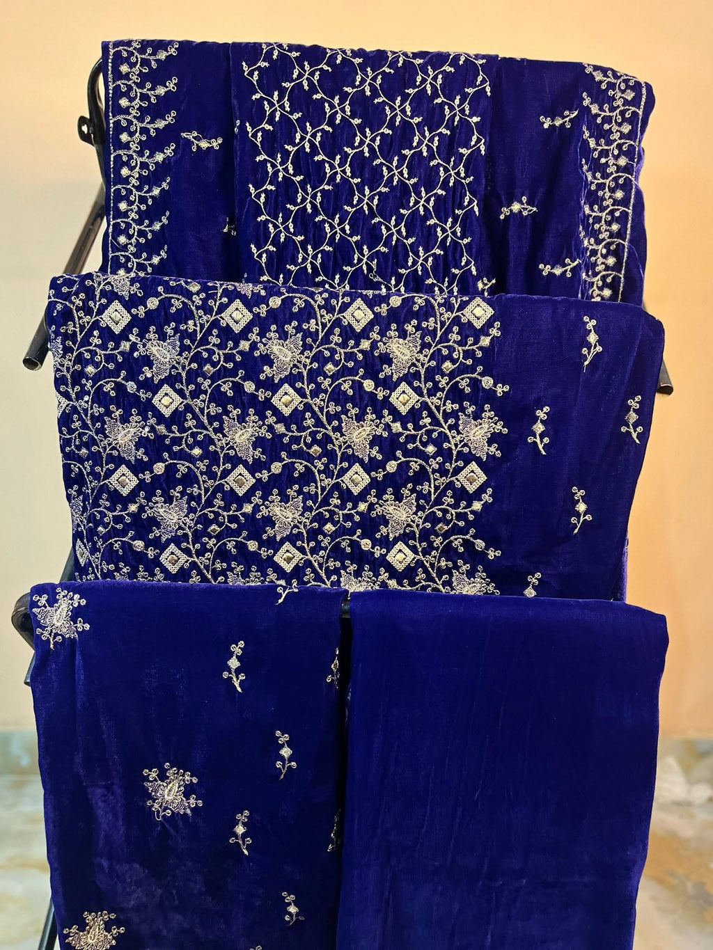 Luxury 3 piece Micro Velvet 9000 Embroidered dress