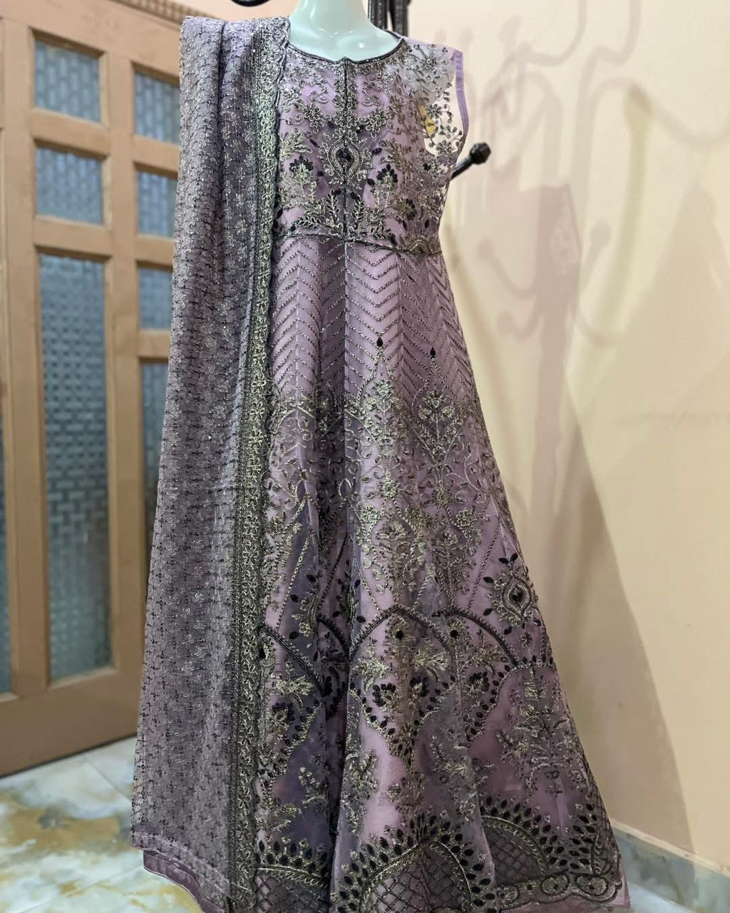 Luxury fully embroidered semi stitched Maxi