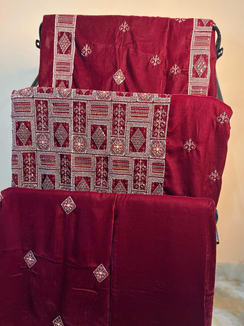 Luxury 3 piece Micro Velvet 9000 Embroidered dress