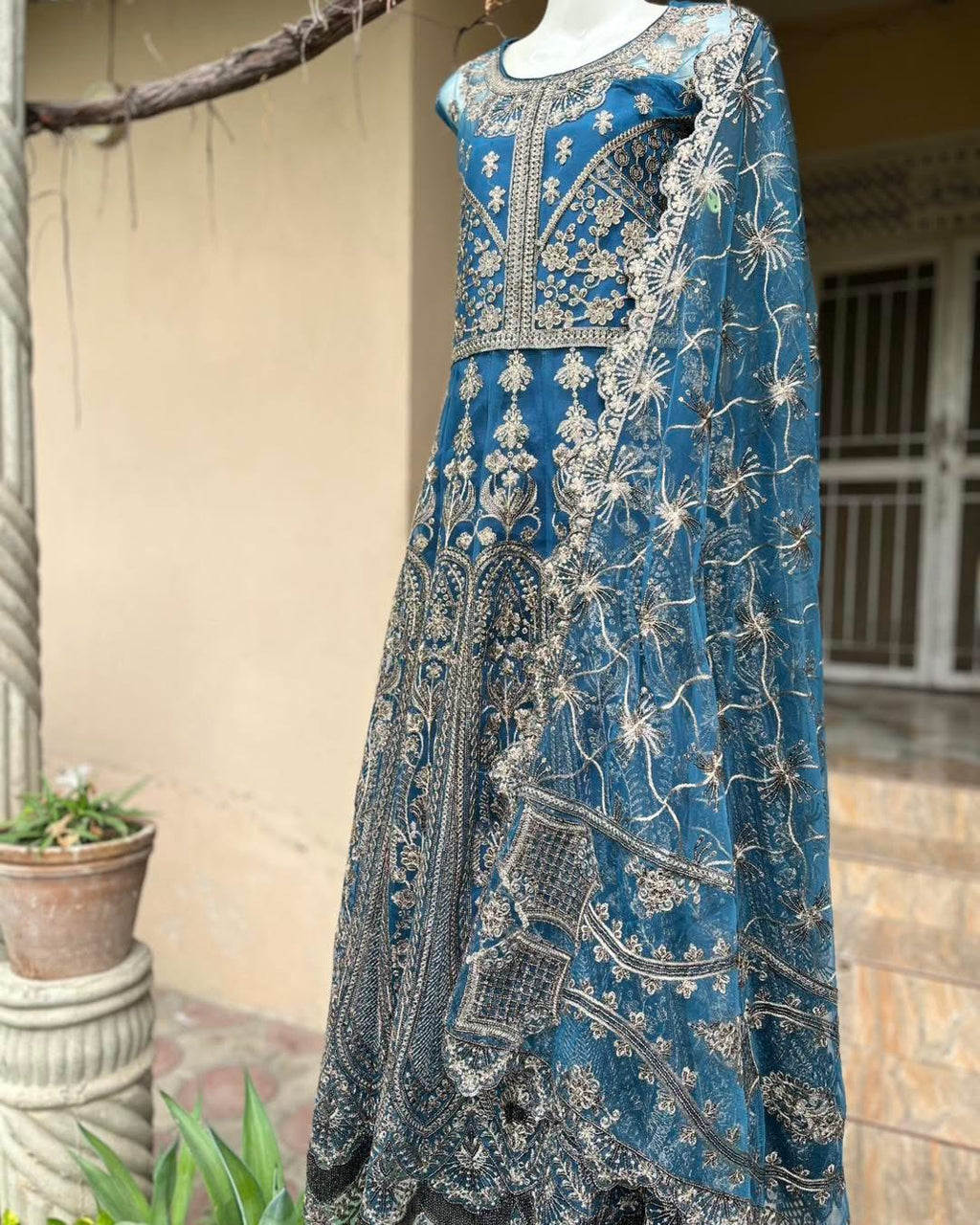 Luxury fully embroidered semi stitched Maxi