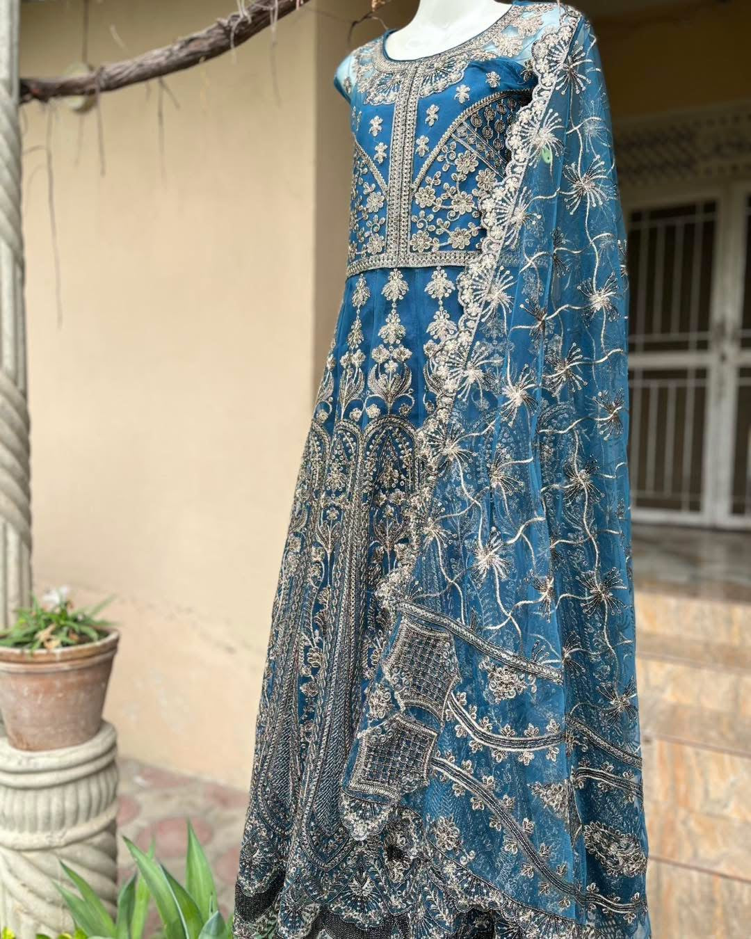 Luxury fully embroidered semi stitched Maxi