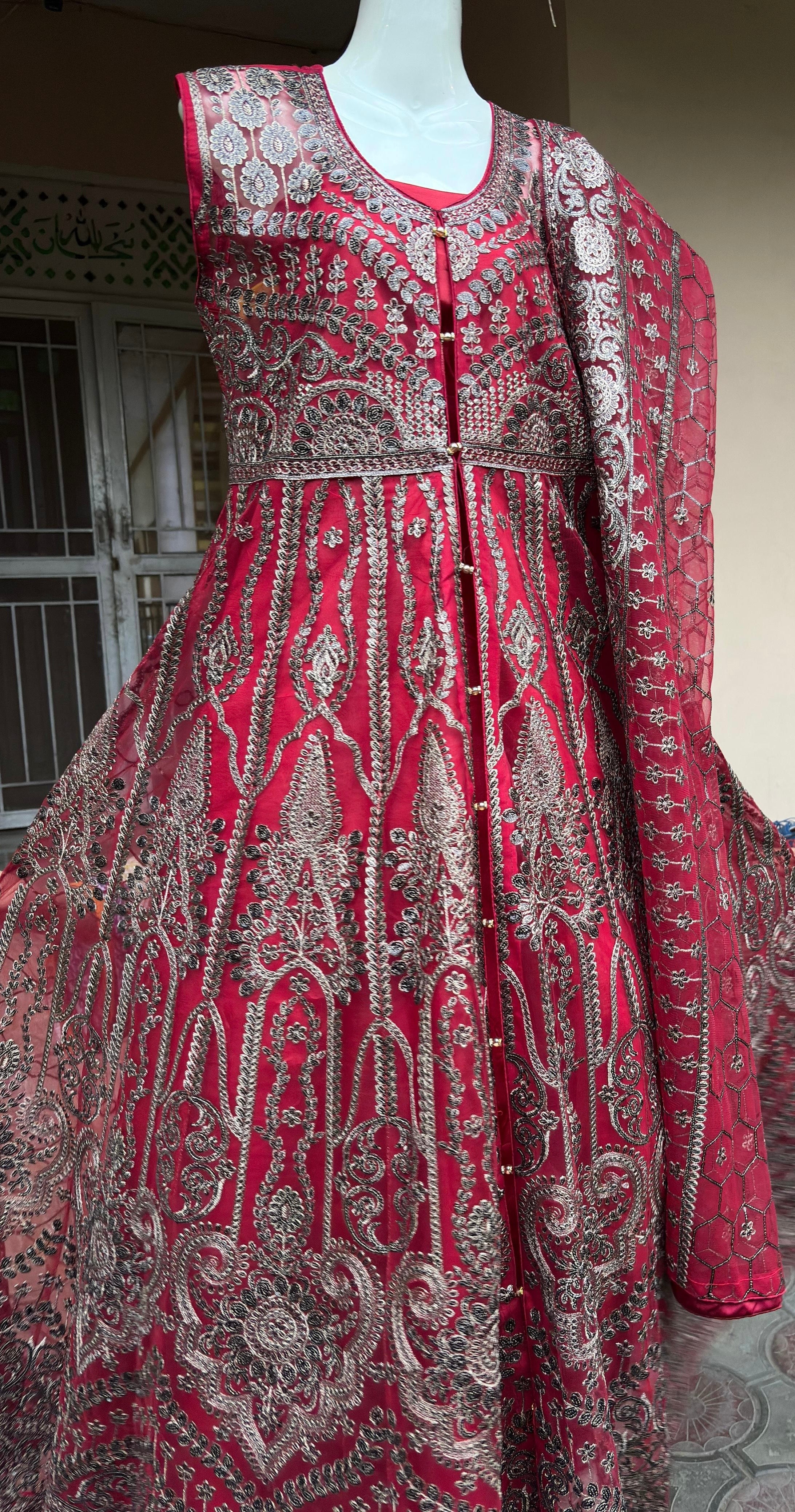 Luxury fully embroidered semi stitched 4 piece maxi.