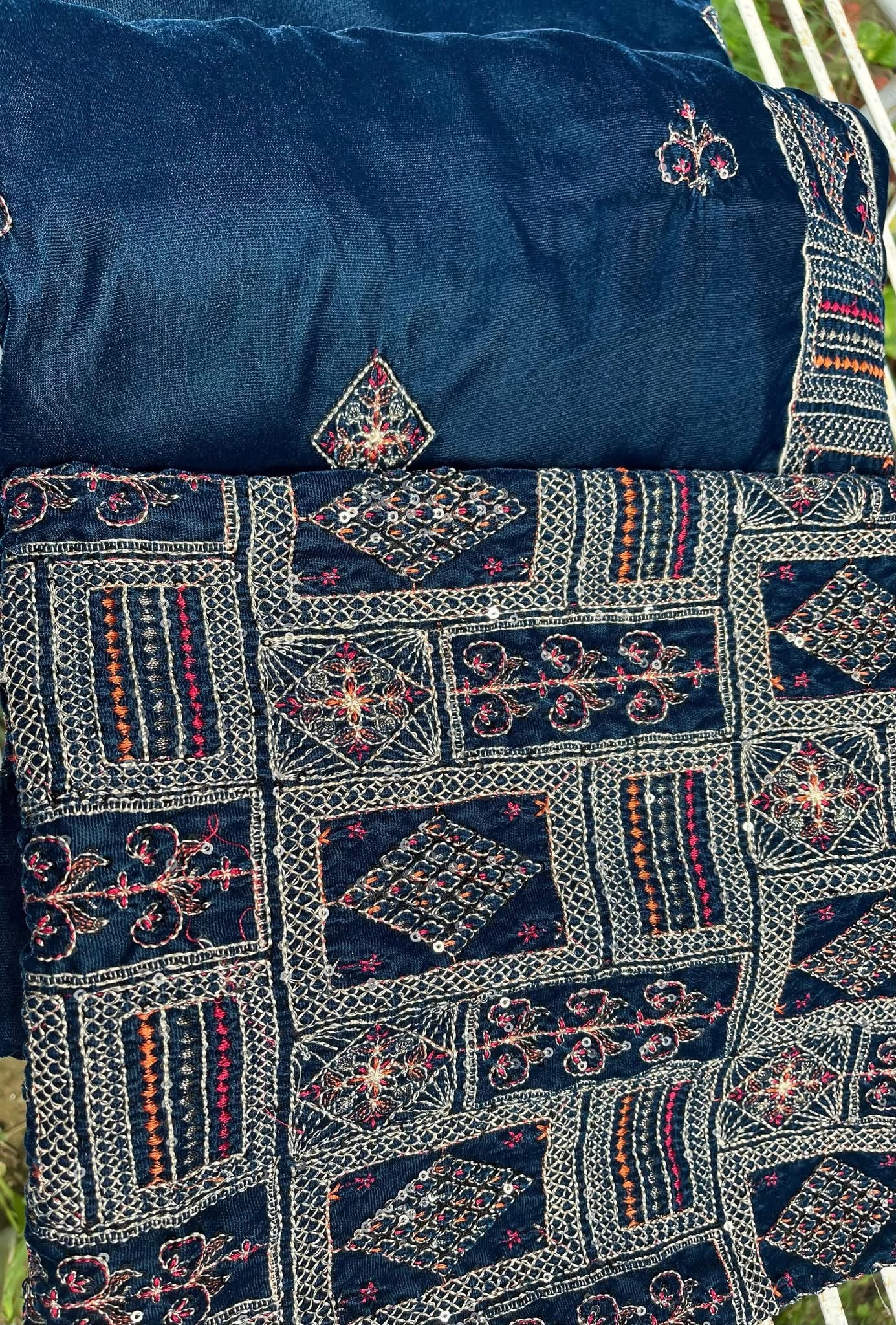 Luxury 3 pc Microvelvet 9000 Embroidered dress